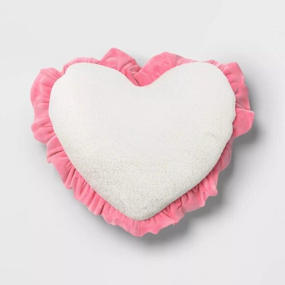 Threshold Oversized Heart Pillow Velvet Shearling Pink/Ivory Valentine's Day - Picture 1 of 7